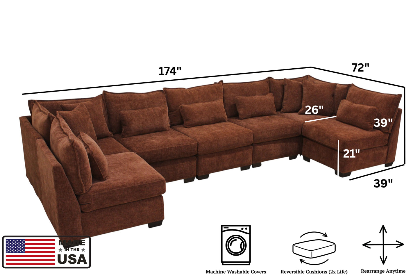 Atlas 7-Seat Modular Open U-Shape Sectional